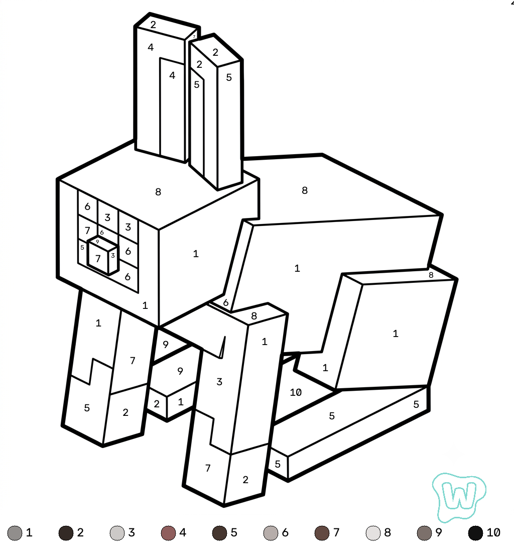 Rabbit Minecraft coloring by numbers colorear y Imprimir PDF gratis