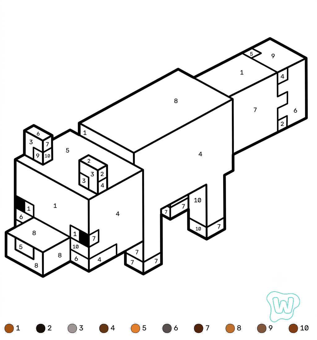 páginas para colorear Red Fox Minecraft coloring by numbers gratis