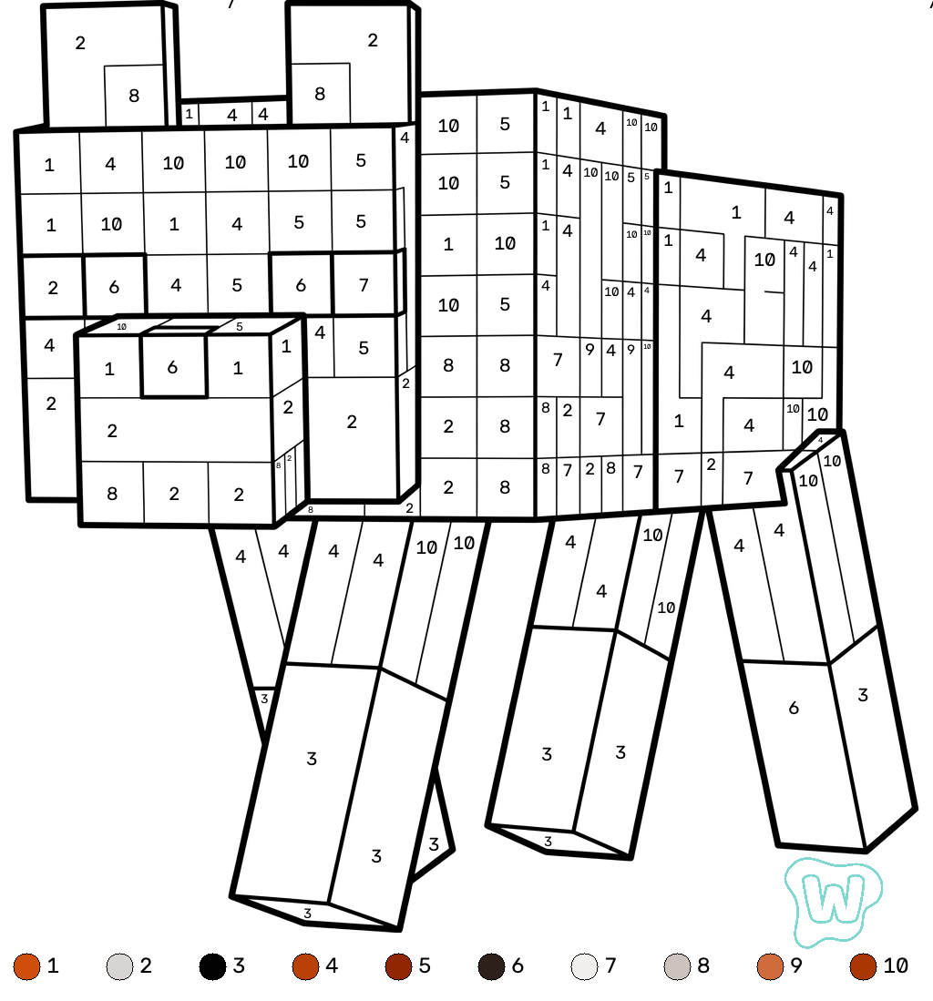 divertidas páginas para colorear Red Fox Minecraft coloring by numbers