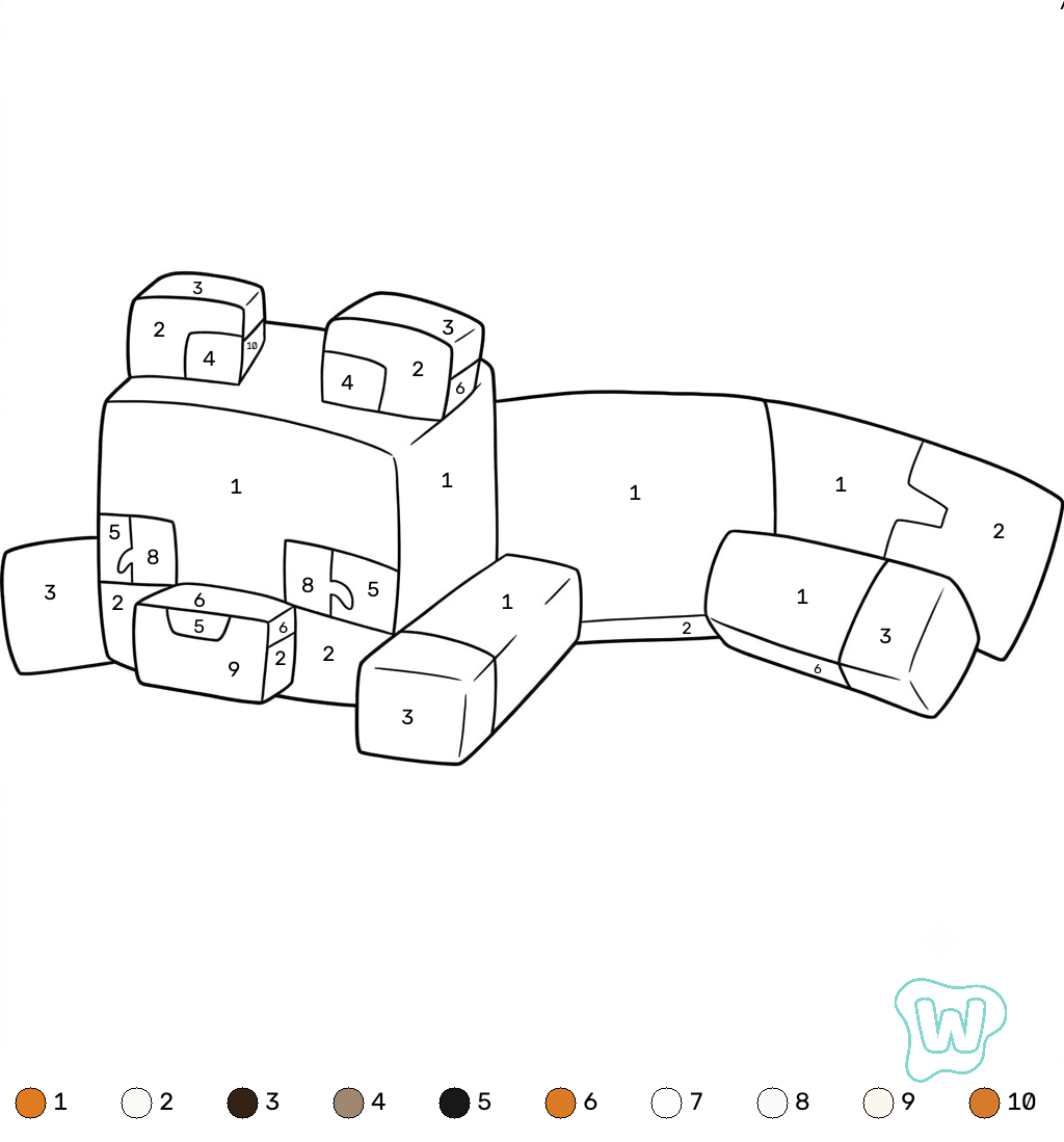 Red Fox Minecraft coloring by numbers páginas para colorear gratis 1