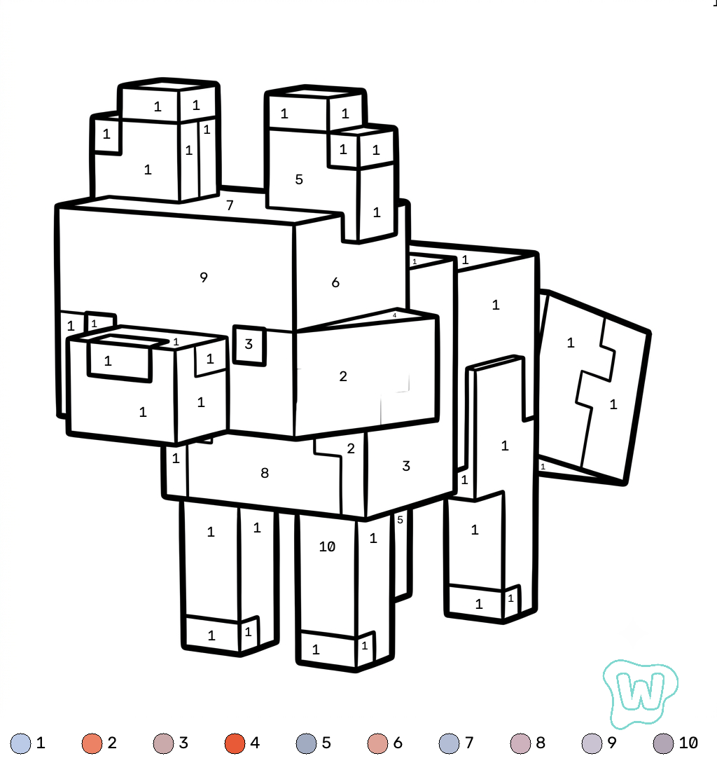 PDF gratis Red Fox Minecraft coloring by numbers