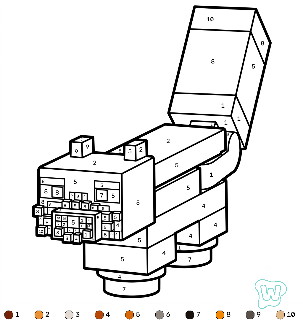 Red Fox Minecraft coloring by numbers páginas para colorear para adultos