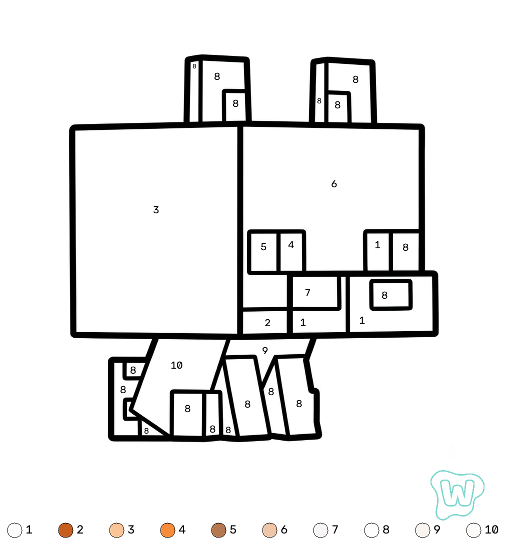 Red Fox Minecraft coloring by numbers páginas para colorear gratis