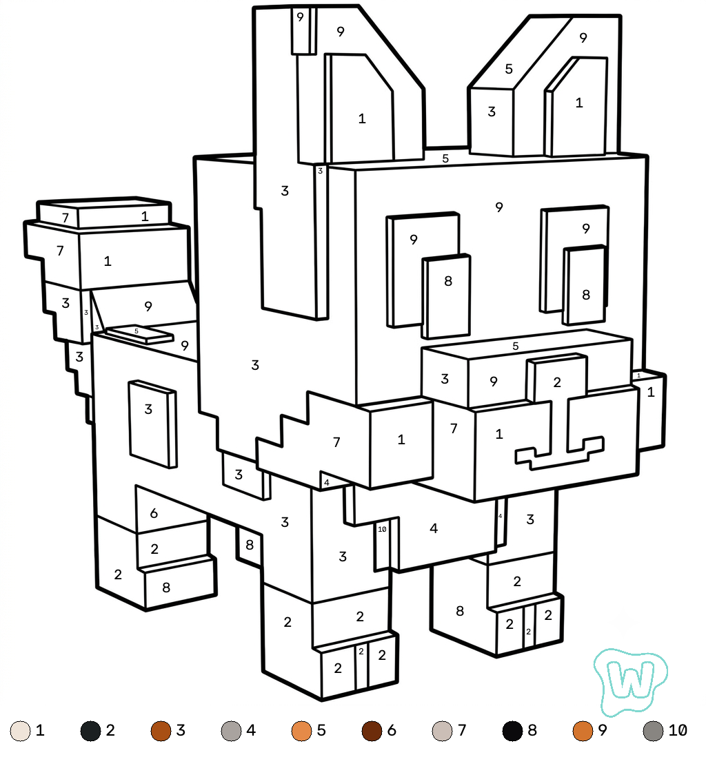 Red Fox Minecraft coloring by numbers dibujos para colorear  y Imprimir PDF gratis
