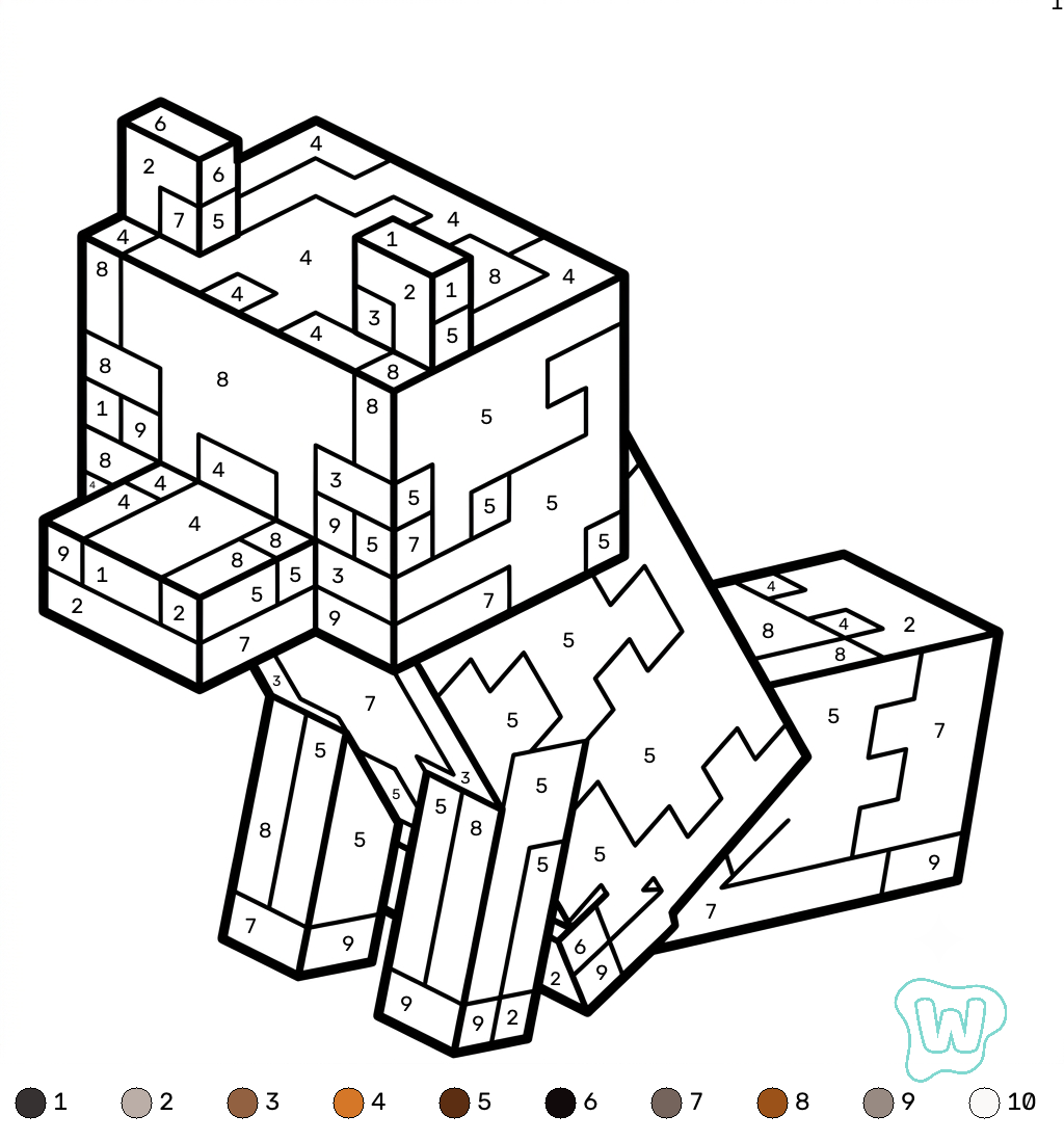 páginas para colorear Red Fox Minecraft coloring by numbers imprimibles gratis