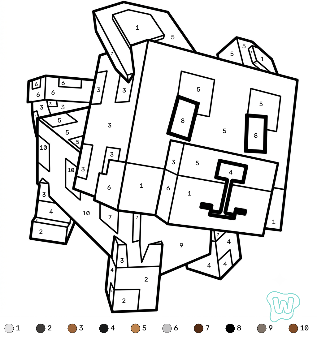 páginas para colorear para niños Red Fox Minecraft coloring by numbers