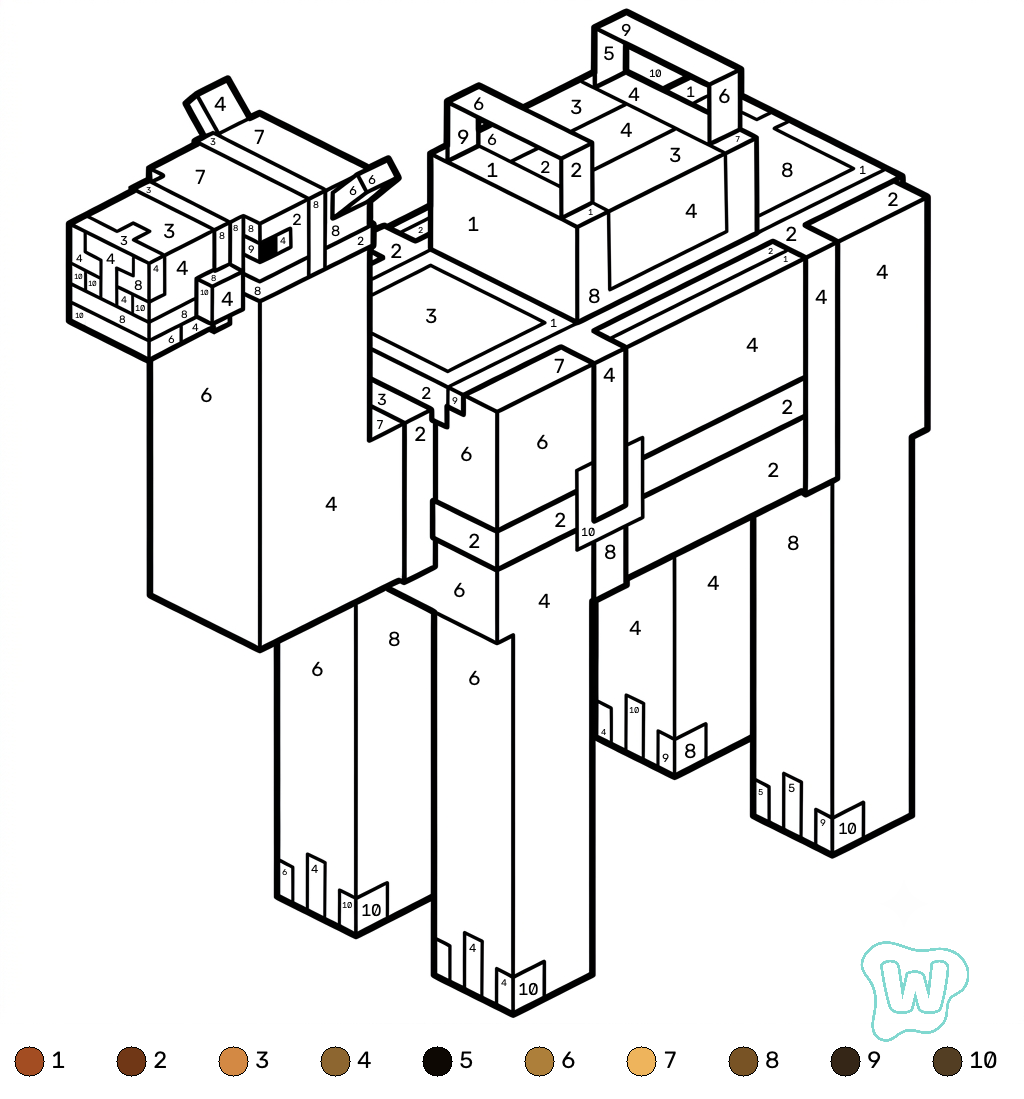 Saddled Camel Minecraft coloring by numbers páginas para colorear de adornos