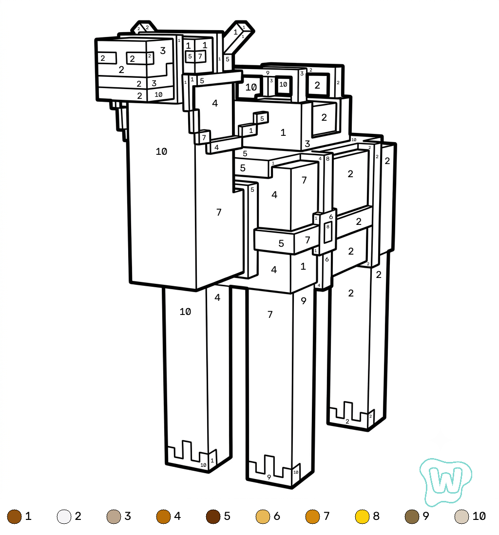 Saddled Camel Minecraft coloring by numbers páginas para colorear gratis
