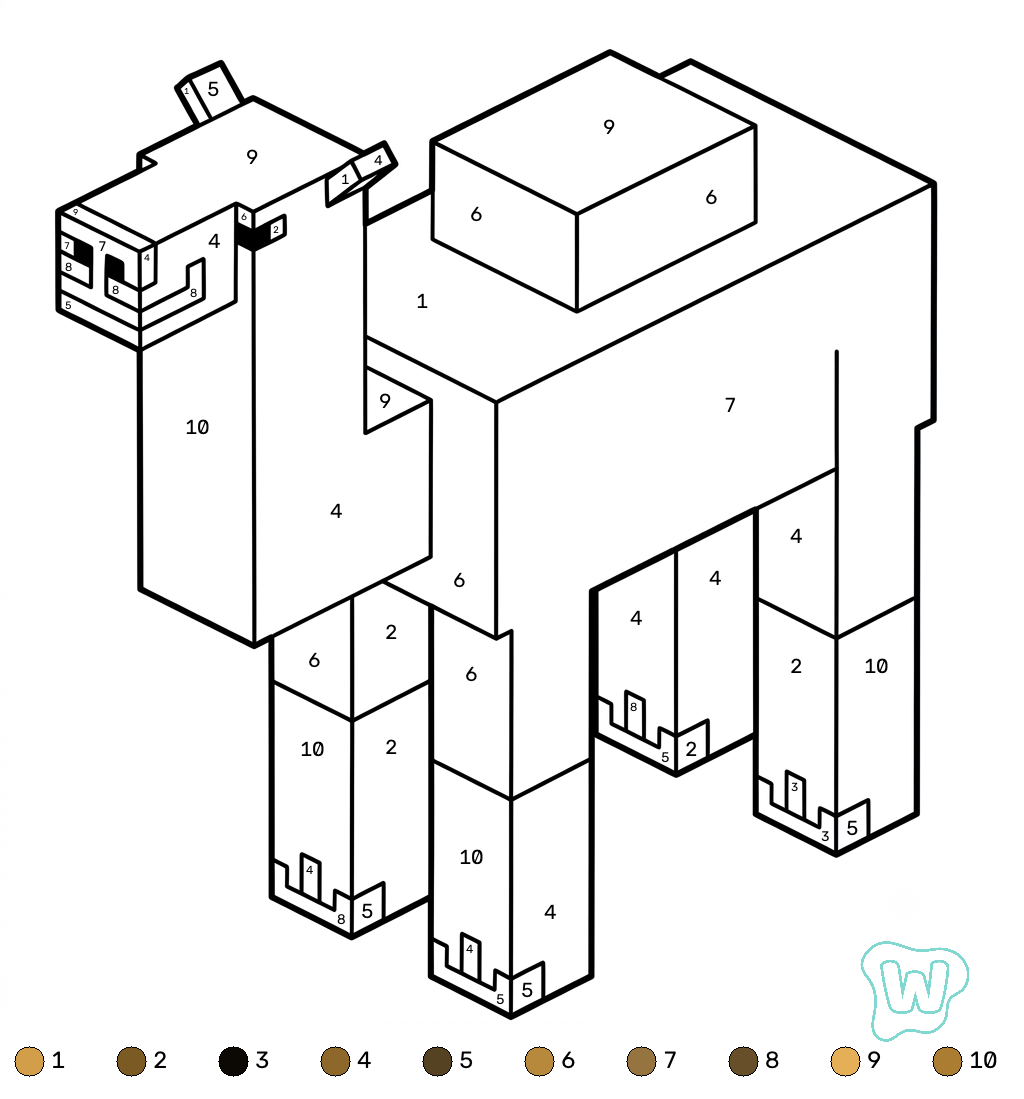 Saddled Camel Minecraft coloring by numbers PDF para imprimir gratis