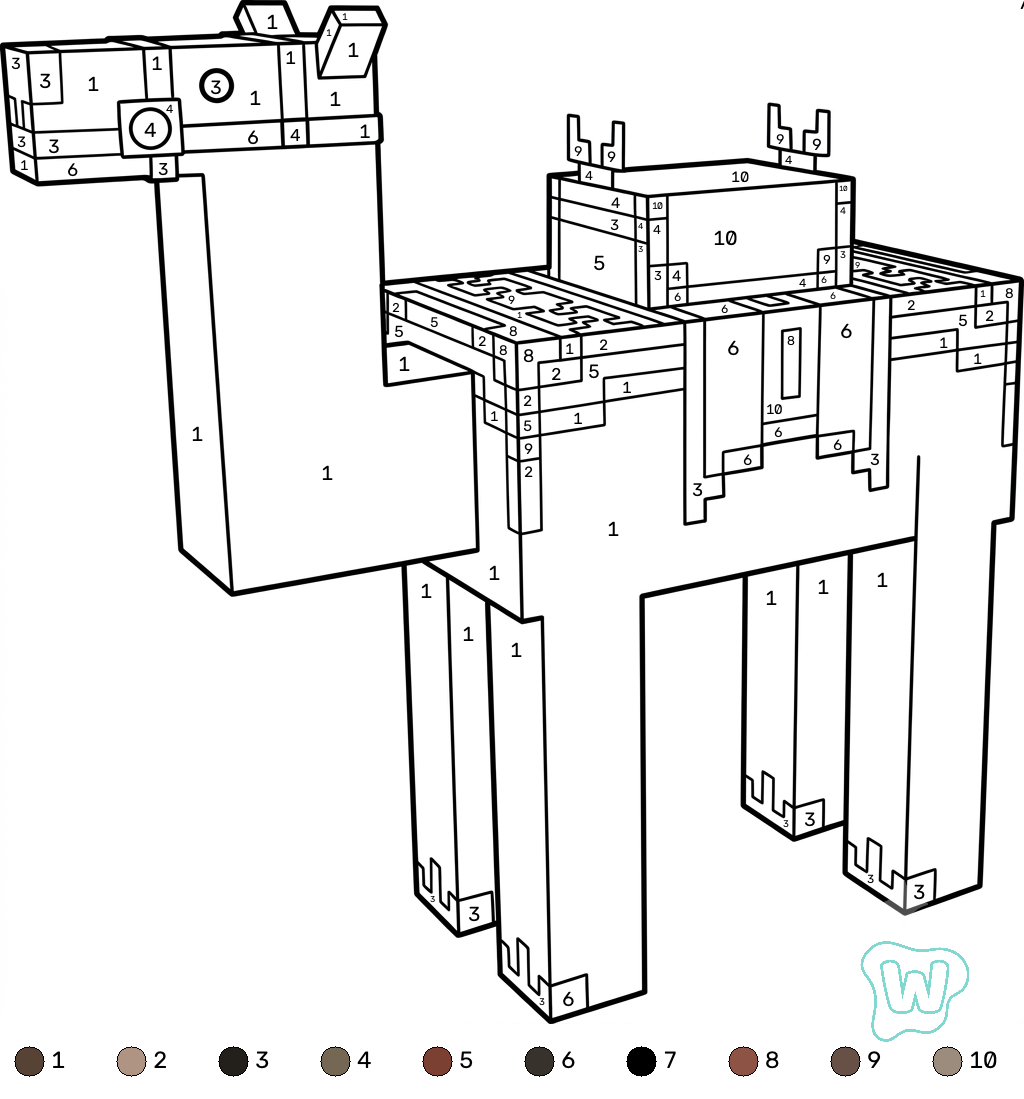páginas para colorear de preescolar Saddled Camel Minecraft coloring by numbers