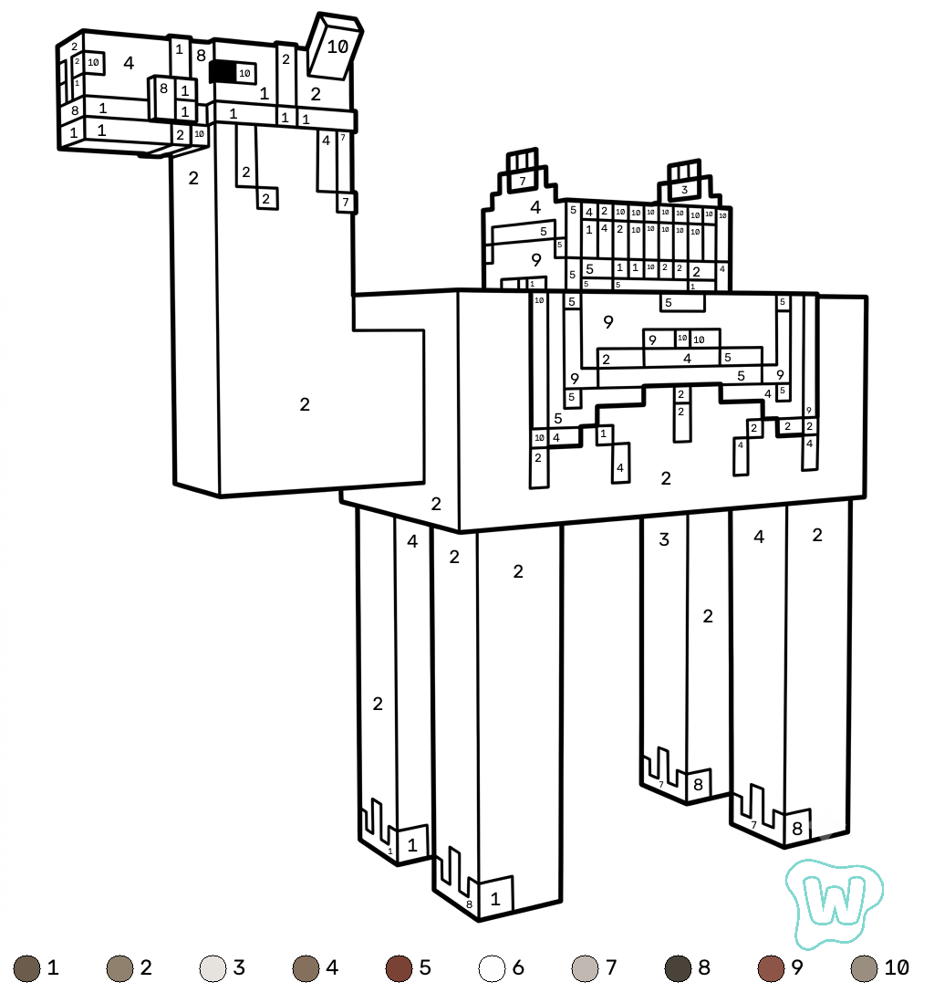 Saddled Camel Minecraft coloring by numbers para colorear gratis