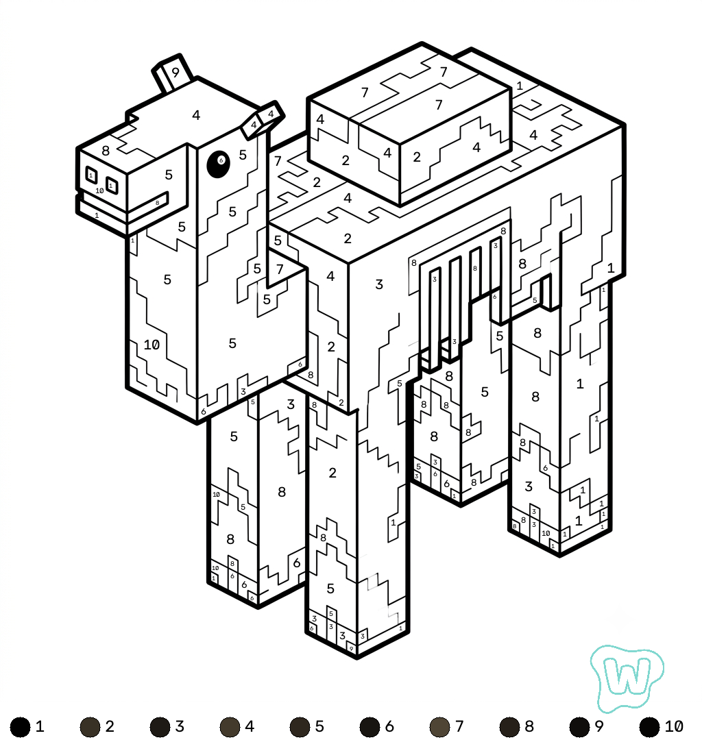 Saddled Camel Minecraft coloring by numbers descargar PDF gratis