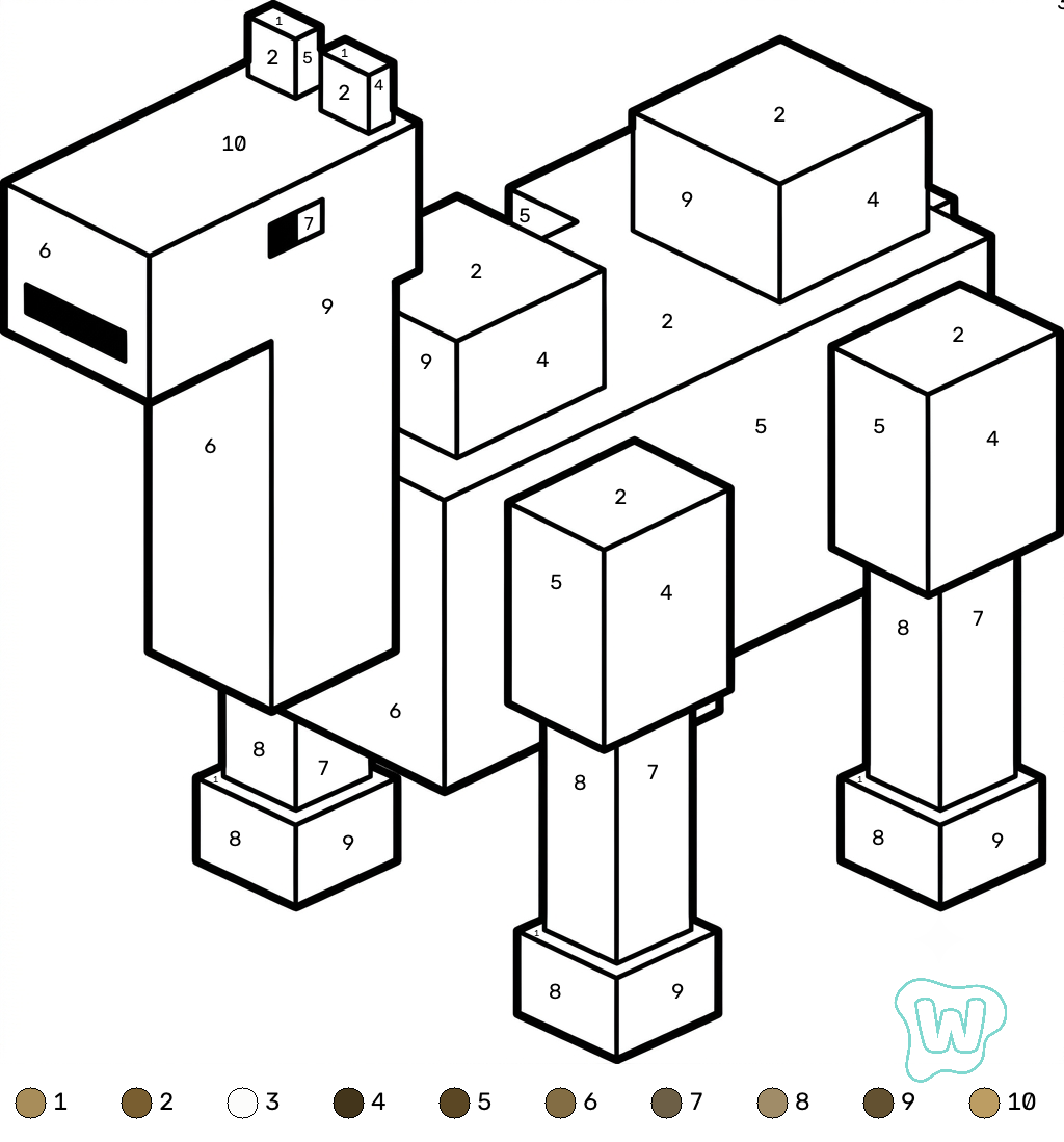 páginas para colorear gratis para adultos Saddled Camel Minecraft coloring by numbers