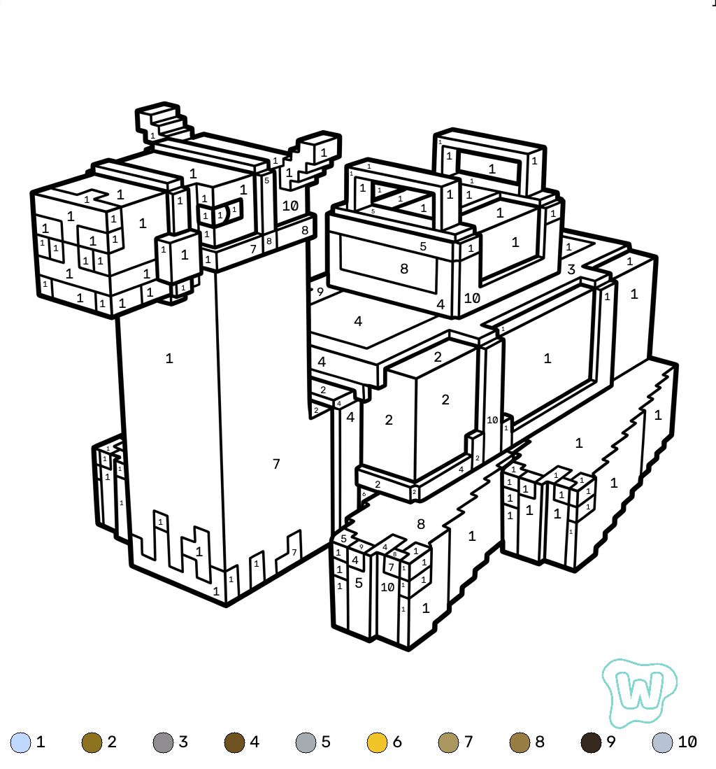 Saddled Camel Minecraft coloring by numbers páginas para colorear de adornos 1