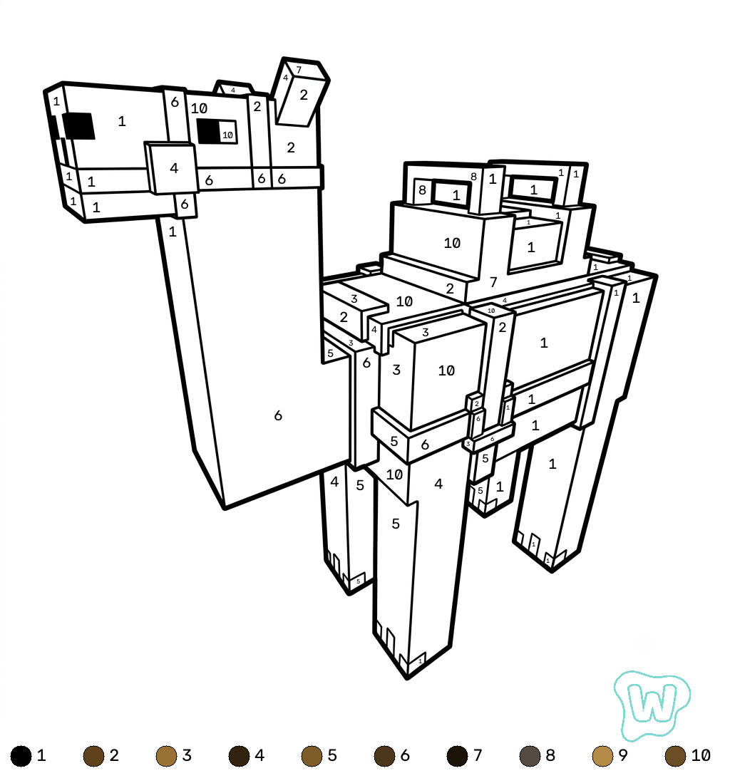 Saddled Camel Minecraft coloring by numbers dibujos para colorear