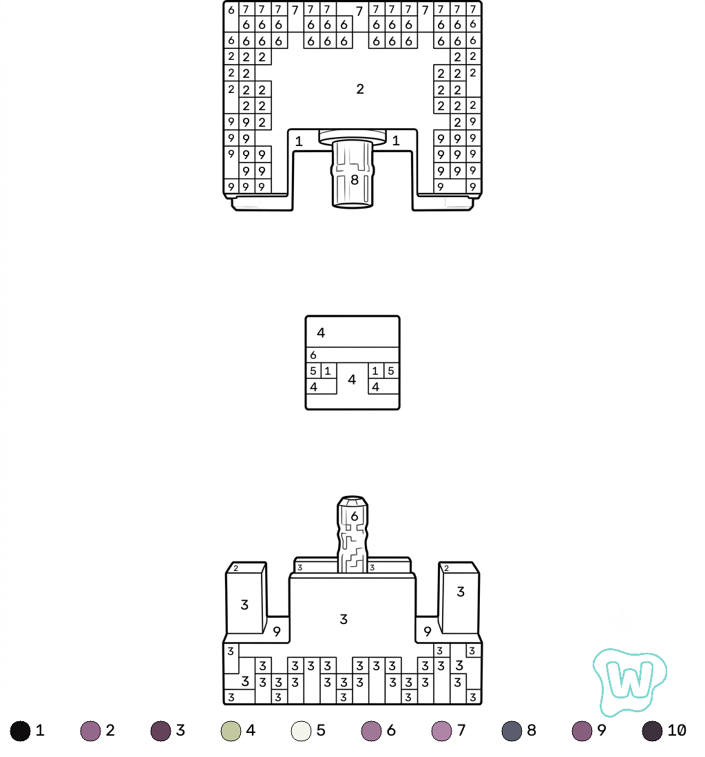 Shulker Minecraft coloring by numbers colorear y Imprimir PDF