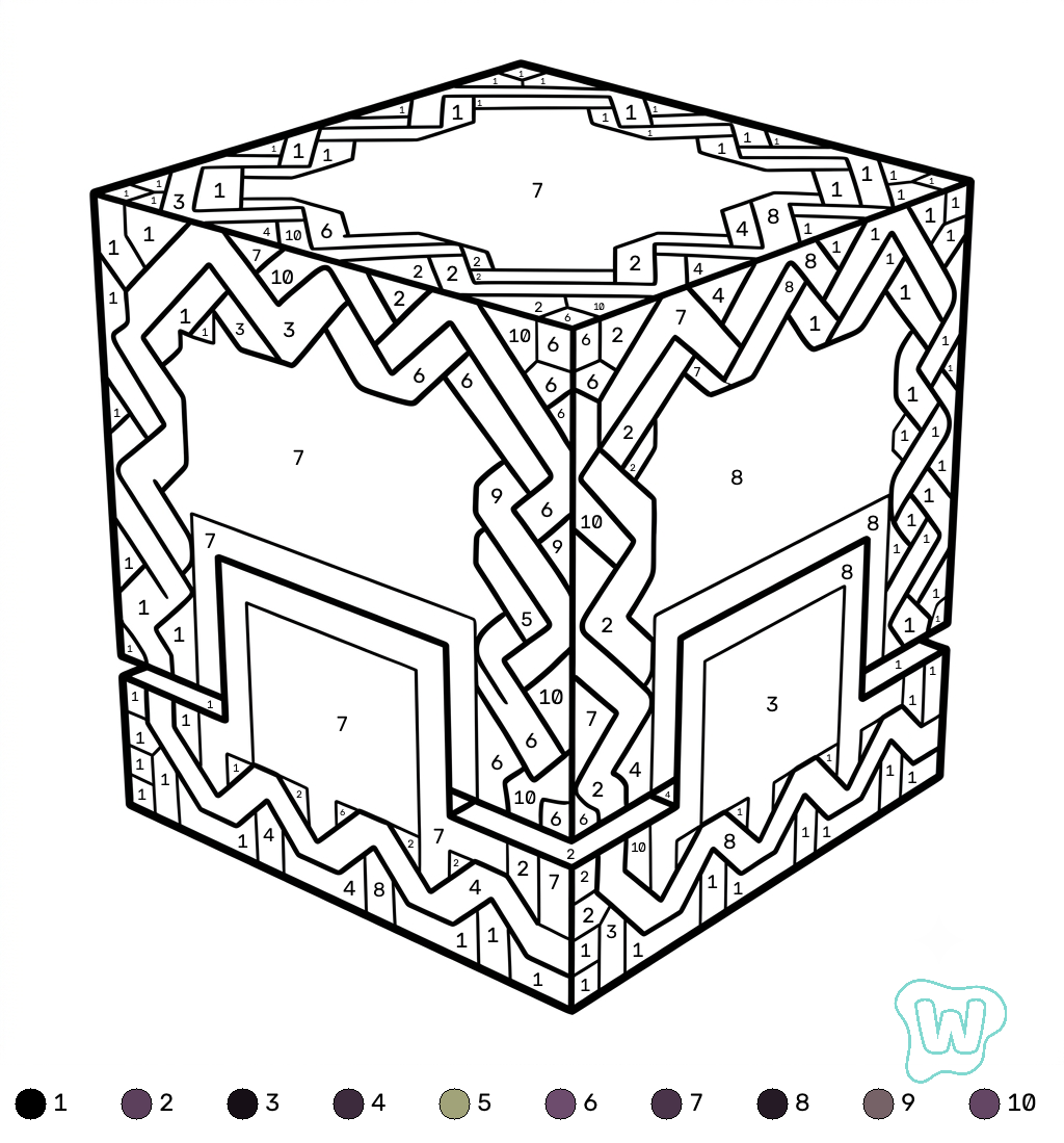 páginas para colorear gratis Shulker Minecraft coloring by numbers para adultos