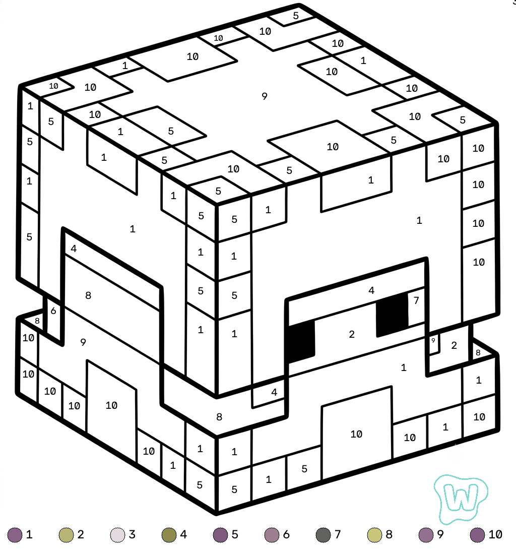 Shulker Minecraft coloring by numbers páginas para colorear para niños