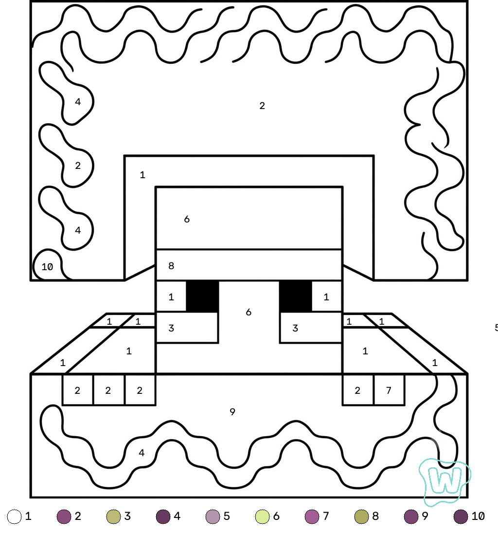 descargar e imprimir PDF gratis Shulker Minecraft coloring by numbers