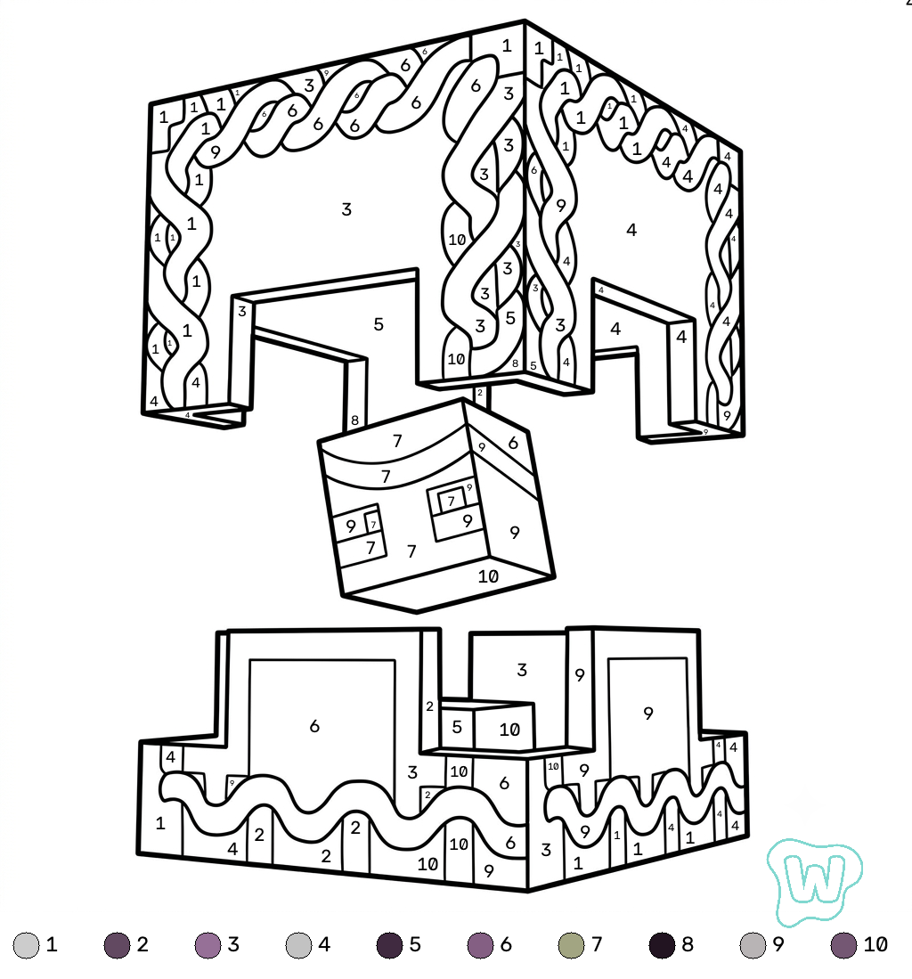 páginas para colorear imprimibles gratis Shulker Minecraft coloring by numbers