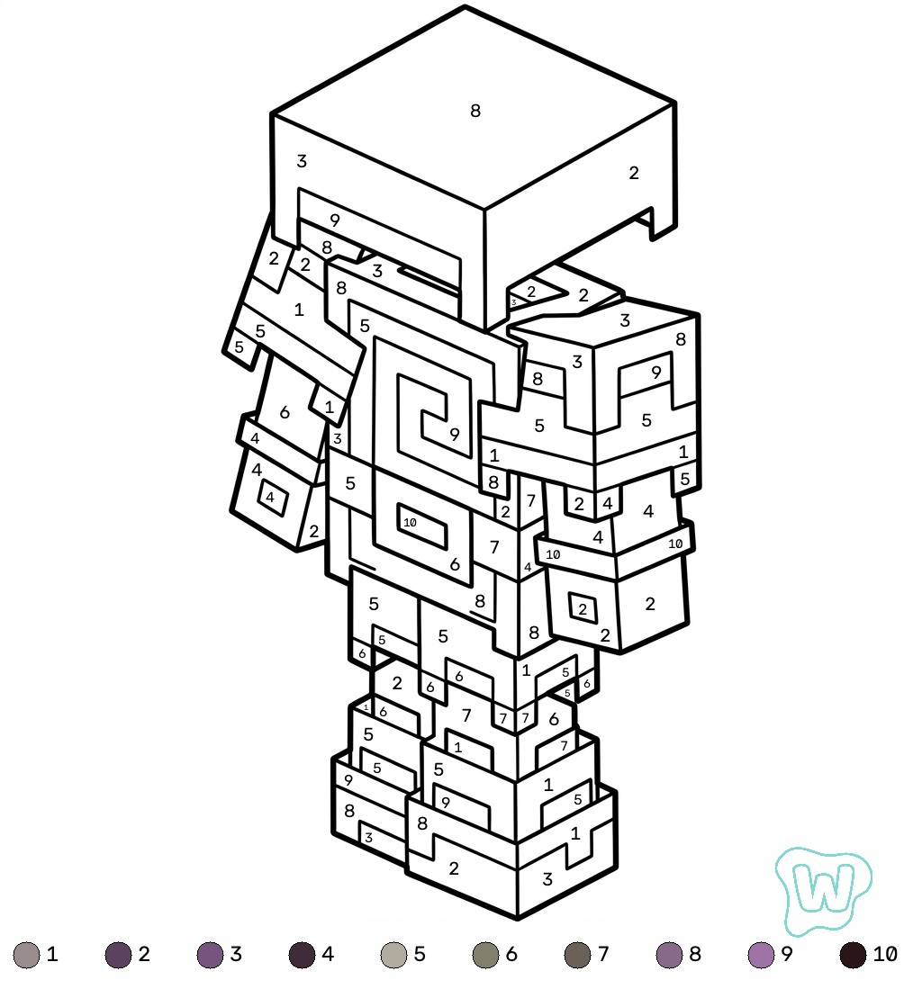 páginas para colorear gratis Shulker Minecraft coloring by numbers