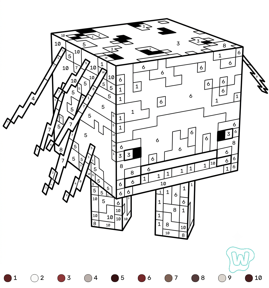 páginas para colorear para niños Strider Minecraft coloring by numbers