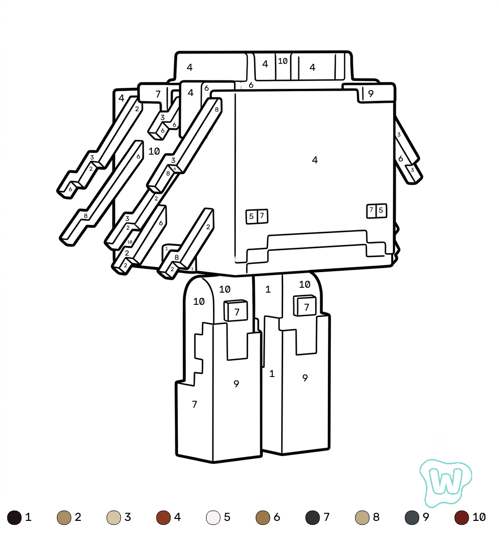 Strider Minecraft coloring by numbers adornos para colorear