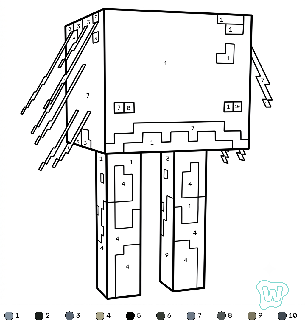 descargar e imprimir PDF gratis Strider Minecraft coloring by numbers