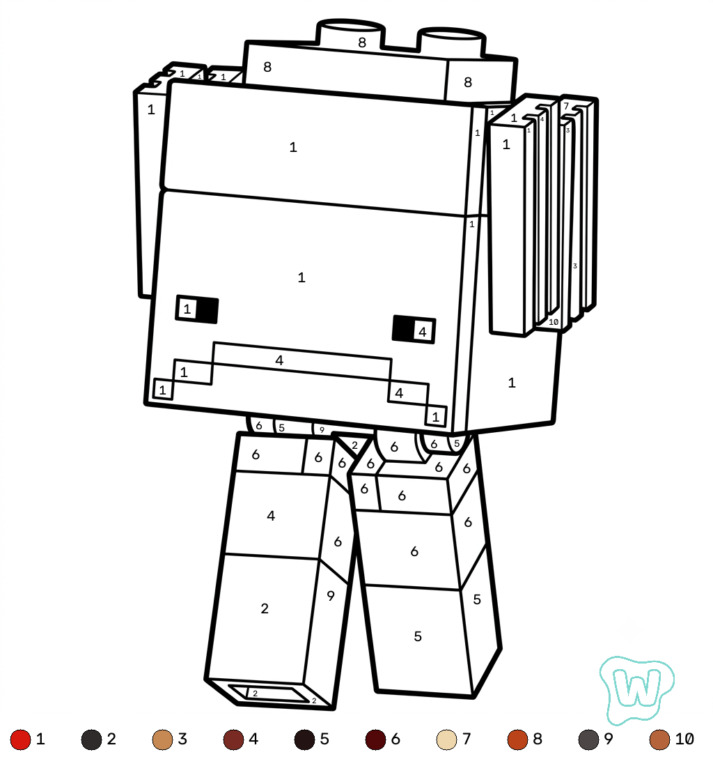 Strider Minecraft coloring by numbers dibujos para colorear  y Imprimir PDF gratis