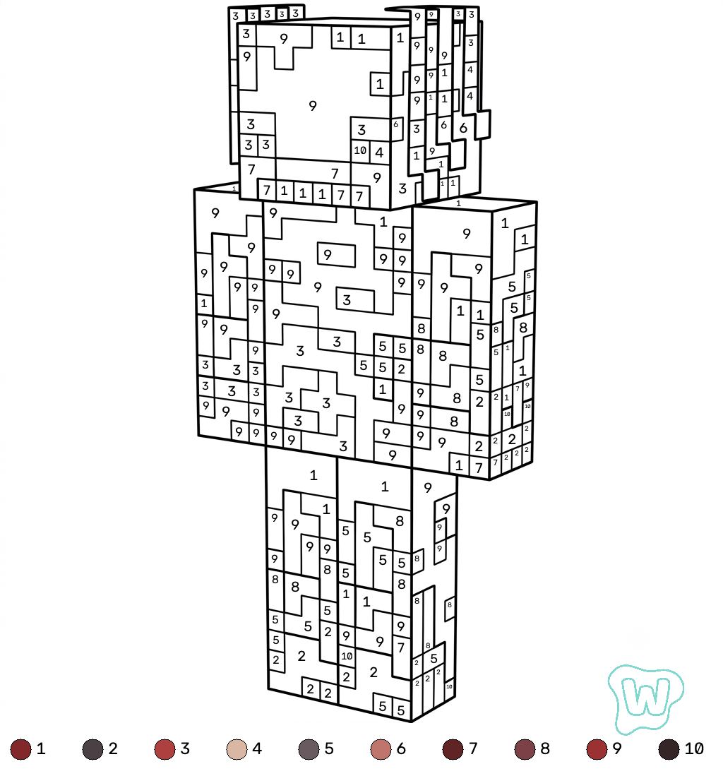 colorear páginas de Strider Minecraft coloring by numbers
