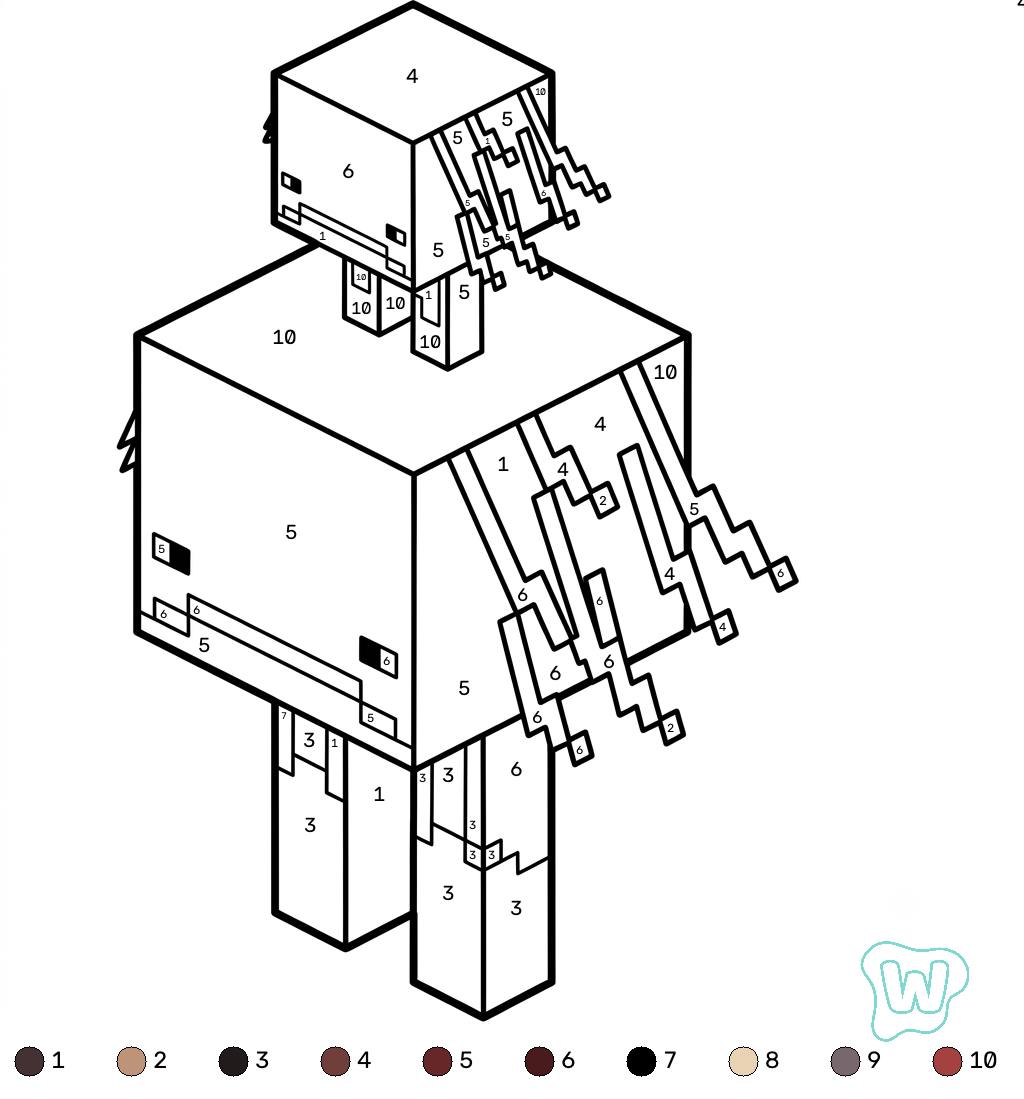 páginas para colorear Strider Minecraft coloring by numbers imprimibles
