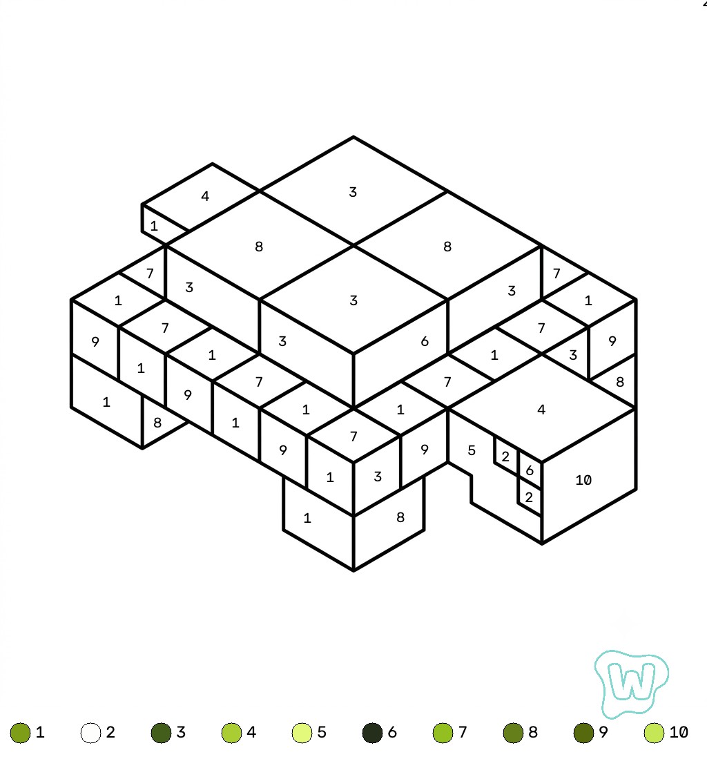 Turtle Minecraft coloring by numbers páginas para colorear para adultos