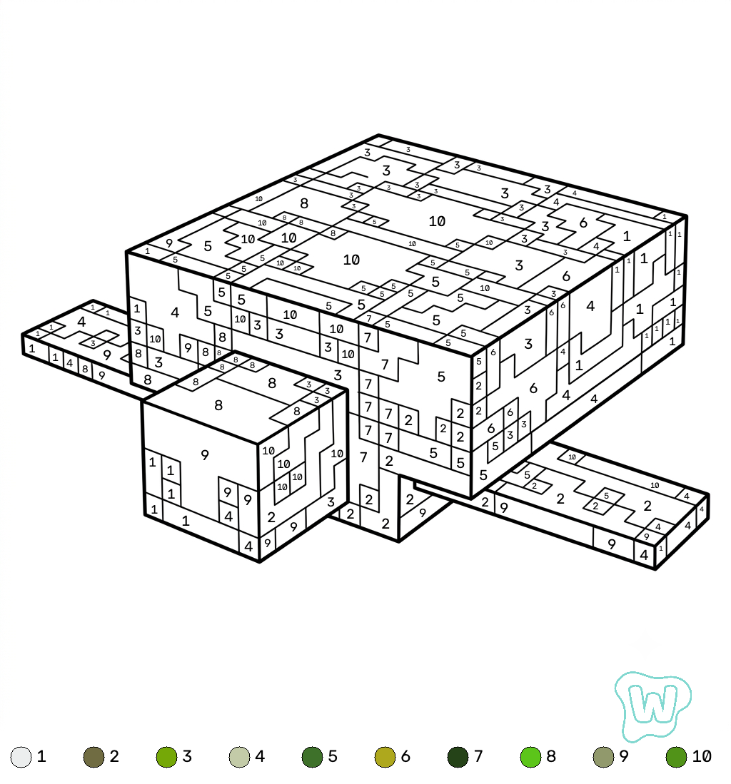 páginas para colorear para adultos Turtle Minecraft coloring by numbers
